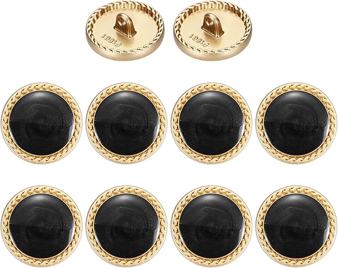 MECCANIXITY Metal Vintage Gold Button 20mm Round Metal Sewing Button Alloy Shank Replacement for Women's Suit Woolen Coat Shirt Dress Sewing Black Pack of 10
