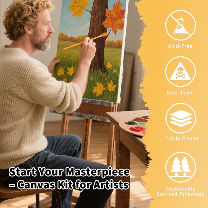 10-Pack 12x16” Stretched Canvas – 100% Cotton with Natural Cottonseed Husk, 5/8” Deep Frame, Triple Primed Acid-Free White Canvas, No Bleed-Through, Warp-Resistant– Ready for Acrylics, Oils, Gouache