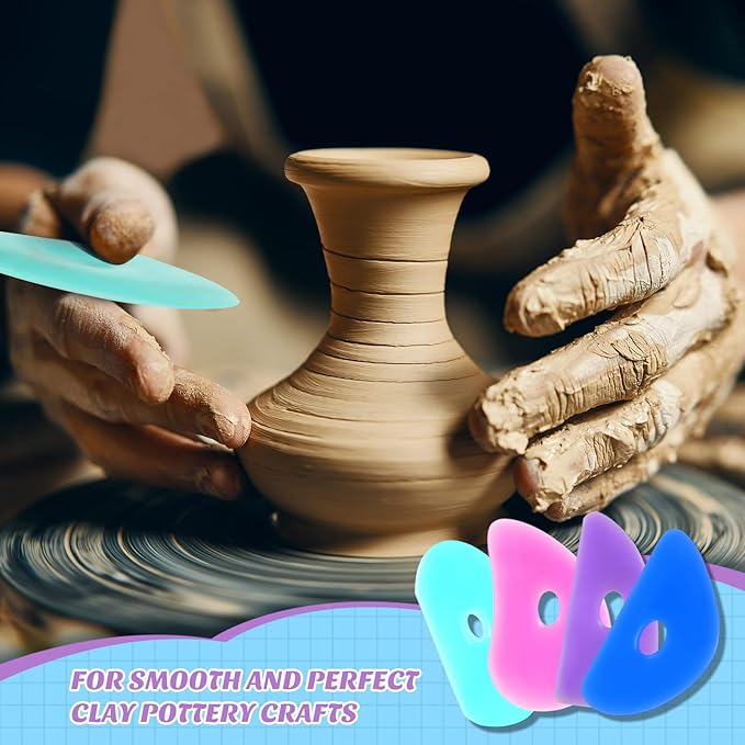 Sherr 12 Pcs Soft Rubber Rib for Pottery Clay Silicone Ceramics Tools Multi Styles Pottery Rubber Clay Ceramic Ribs for DIY Smooths Shapes Sculpting Ceramics Tool(Stylish Style,Vivid Color)