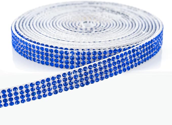 Novani Self Adhesive Rhinestone Ribbon, 0.35 Inch 3 Yards 1 Roll, Royal Blue Crystal Diamond Bling Strips for DIY Crafts, Home Decor, Glitter Glass Rhinestones Tape for Crafting, Car Decoration