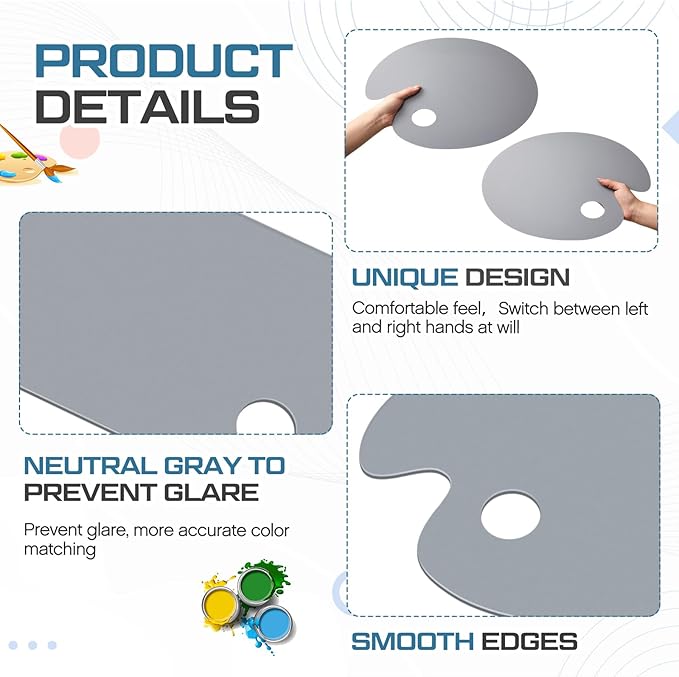 Honoson Large 2 Pack 15.7 x 11.8 Inch Neutral Grey Acrylic Paint Palette with Opaque Paint Pallet, Big Size Easy to Clean Non Stick Artist Pallet for Oil Watercolor Craft DIY Painting Palette (Oval)