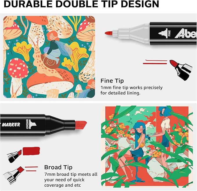 ABEIER 204 Alcohol Markers Set, Dual Tips Blender Art Markers for Drawing, Permanent Sketch Marker for adult coloring, Alcohol Based, Adults Coloring and Artist Illustration.