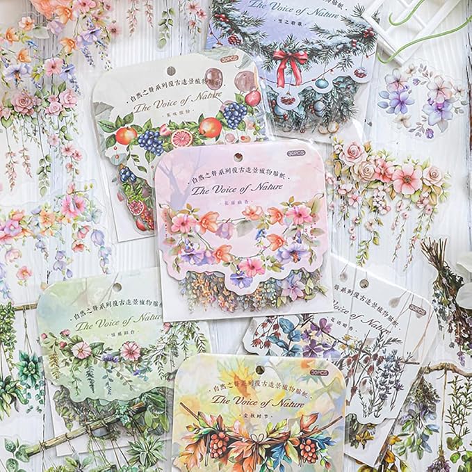 180pcs Colorful Floral Stickers Wildflower Plant Aesthetic Sticker Scrapbook Journaling Supplies, PET Transparent Vintage Stickers, DIY Crafts Decorative Decals for Journaling Photocard Gift Wrapping