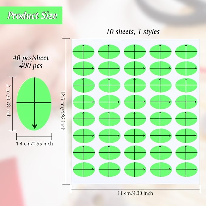 400 Pcs Embroidery Target Stickers, 3/4" x1/2" Machine Embroidery Placement Stickers Embroidery Target Labels Oval Planner Calendar Sticker Scrapbooking Crafting Stickers (Green)