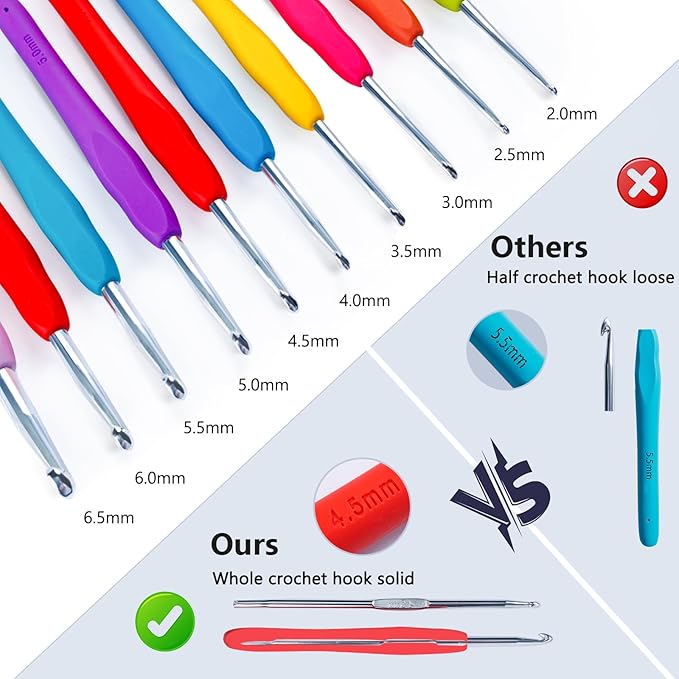 MYBAGZING Initial Crochet Kit for Beginners with Yarn Storage Bag, 10pcs Crochet Hooks 2.0-6.0 mm, 10 Skeins Yarn for Crocheting, Knitting Accessories, 58pc Crochet Starter Kit for Adults
