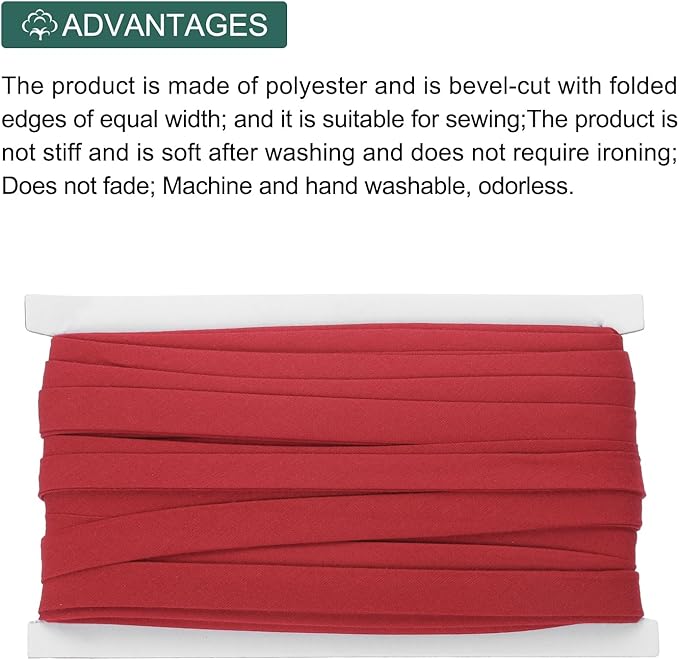 MECCANIXITY 1/2 Inch Double Fold Bias Tape Continuous Bulk Cotton Bias Tape for Sewing Seaming Quilting Hemming Binding Crafts (Dark Red 25 Yards)