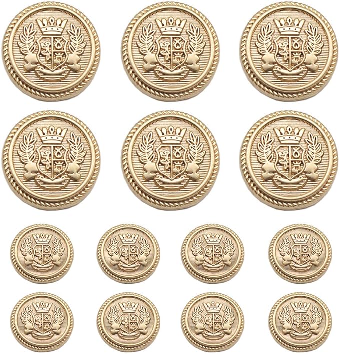 14 Pieces Matte Gold Metal Blazer Button Set 18mm 23mm for Blazers, Suits, Sport Coats, Uniform, Jackets (MBM30)