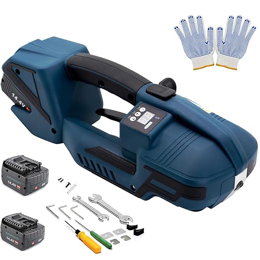 HIGHTOP Electric Strapping Machine with LCD Screen 2 * 4000mah Battery,Portable Electric Banding Tool for 1/2-5/8Inch PP PET Straps,Automatic Pallet Packaging Banding Tools for Strapping