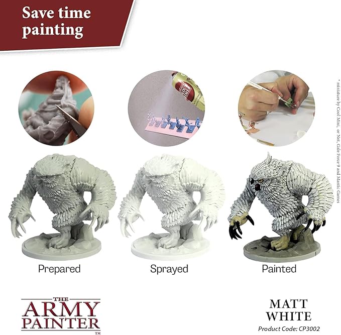 The Army Painter Color Primer, Matt White, 400ml, 13.5oz - Acrylic Spray Undercoat for Miniature Painting