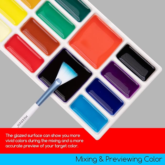 MEEDEN 14-Well Ceramic Paint Palette, Porcelain Watercolor Painting Palette, Porcelain Paint Tray, Ceramic Mixing Palette for Watercolor, Gouache, Acrylic Painting