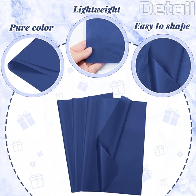 Qilery 500 Sheets Navy Blue Tissue Paper Bulk for Gift Bags 20 x 30 Inch Acid Free Wrapping Packaging Paper Sheets for Winter Eid Al-fitr Ramadan Decor DIY Crafts, Birthday Party, Shipping Packing