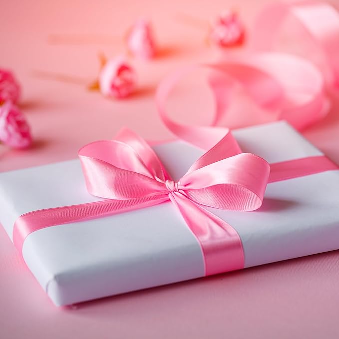 LIUYAXI Pink Stain Ribbon, 1/2" X Continuous 50 Yards, Double Faced Fabric Ribbon Perfect for Gift Wrapping Wedding Christmas Birthday Floral Arrangement Craft