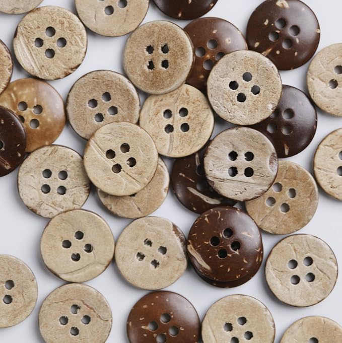 20mm Brown Coconut Shell Buttons 4/5 inch 4 Holes 100PCS