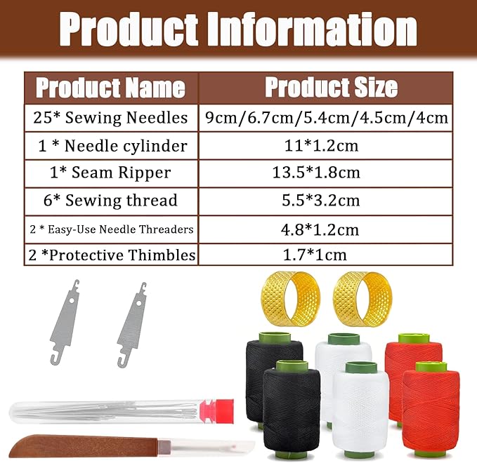37PCS Sewing Tool Set, Steel Sewing Needle Kit, Threader and Needle Repair Kit, Portable DIY Sewing Tool Set for Beginners and Professional Crafters