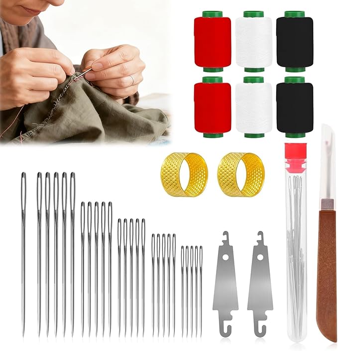 37Pcs Sewing Tool Set, 2026 New Big Eye Steel Sewing Needle Kit, Threader and Needle Repair Kit Stainless Steel Needles for Hand Sewing,Punch Needle Kit Repair Tools for Beginners & Daily Use