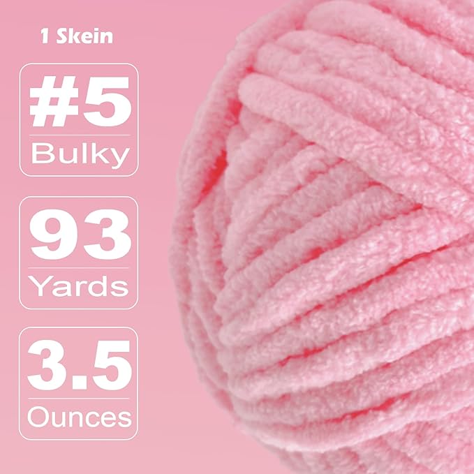 Soft Velvet Yarn Chenille Yarn for Crocheting and Knitting – Bulky (93 Yards/100g) - Polyester - Yarn for Blanket Amigurumi Weaving Crafts (Pink, 2 Pack)