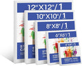 FUMILE Stretched Canvas for Painting Multi 5 Pack Square Canvas 4x4,6x6,8x8,10x10,12x12(1 of Each), Cotton Primed Acid Free Blank Canvases for Oil Paint, Acrylic Paint, Gouache and Tempera.