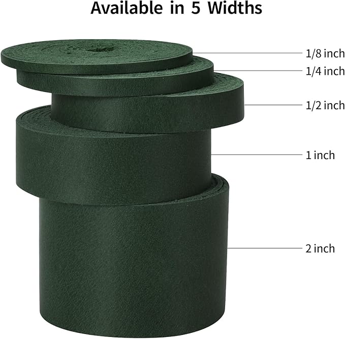 Ringsun 1/8 Inch Wide Flat Leather Strips for Crafts, Shoe Laces Boot Laces Full Grain Leather Straps Cord String for Crafts, Tooling (2mm Thick 72.5 Inches Long Green)