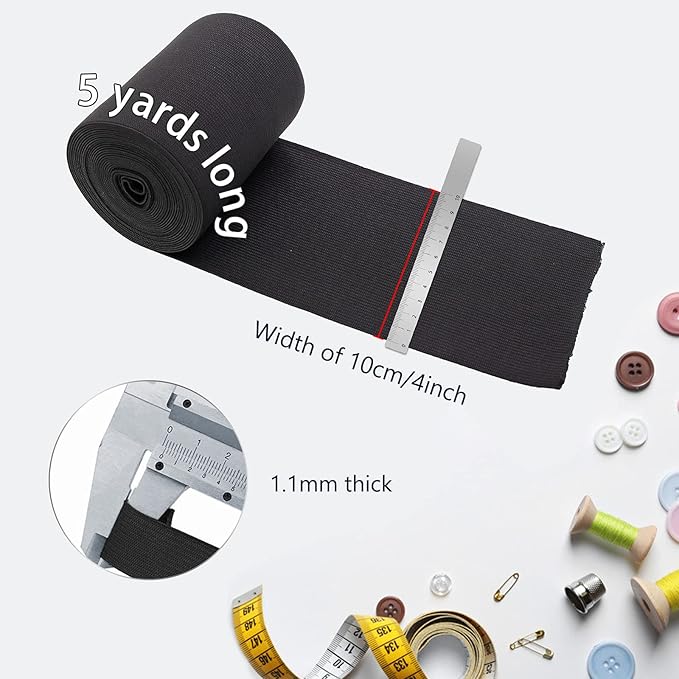 4 Inch Elastic Band for Sewing, Crafts, DIY, High Elasticity, (White 5yards, Black 5 Yards)