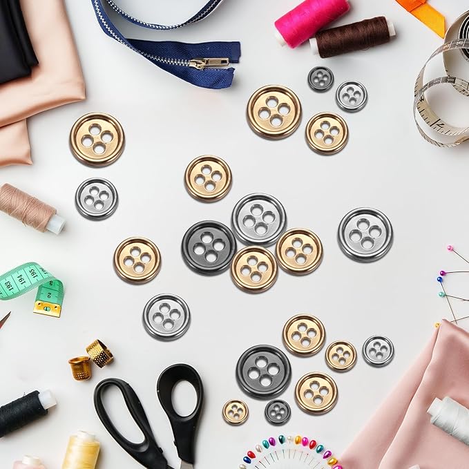 HARFINGTON 20pcs Metal Sewing Button, 25mm 4-Hole Round Suit Shirts Coats Clothes Sewing Buttons for Decoration Craft, Silver