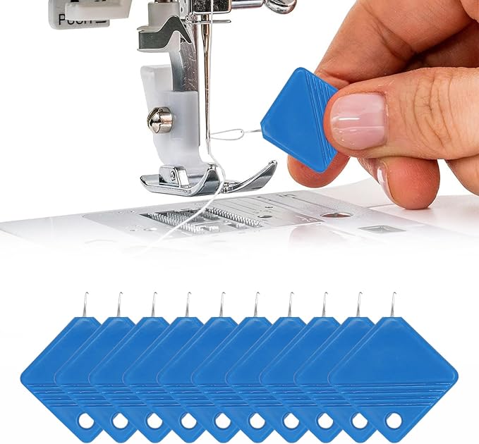 LB 2025 Sewing Machine Needle Threader 10Pc Blue Universal Square Metal Hand & Machine Threader Tool Durable Quick Insertion Kit with Ergonomic Design for Home/Professional Tailors