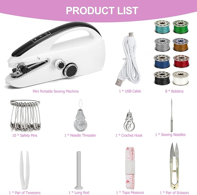 Mini Handheld Sewing Machine for Beginners, Easy to Use, Fast Stitching — Perfect for Clothes, Fabrics, and Quick Home Repairs for Mom Birthday Valentine's Day and Christmas