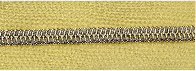 #5 Gold Metallic Nylon Coil Zippers by Yard Bulk Coil Zipper Roll 10 Yards with 25pcs Silver Pull for DIY Sewing Craft Bag(Yellow) YIGUANXIN