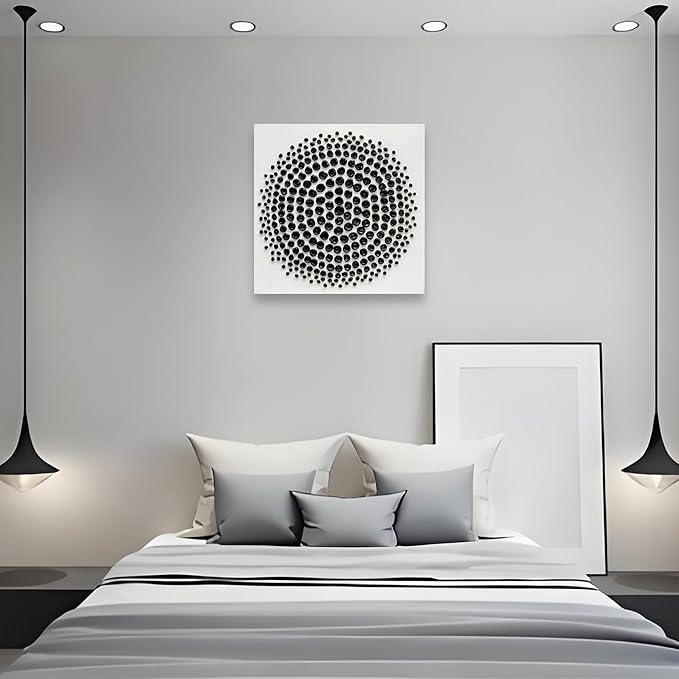 Art Hand Painted Black and White Abstract Texture Art Oil Painting Modern Art Canvas Wall Art Deco 24x24 inches