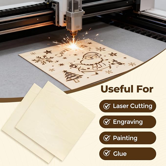 12 Pack Basswood Sheets 12"x12"x1/8", 3mm Basswood for Laser Cutting, Wood for Laser Cutting and Engraving, Laser Engraver Blanks, DIY Architectural Models Making, Wood Engraving