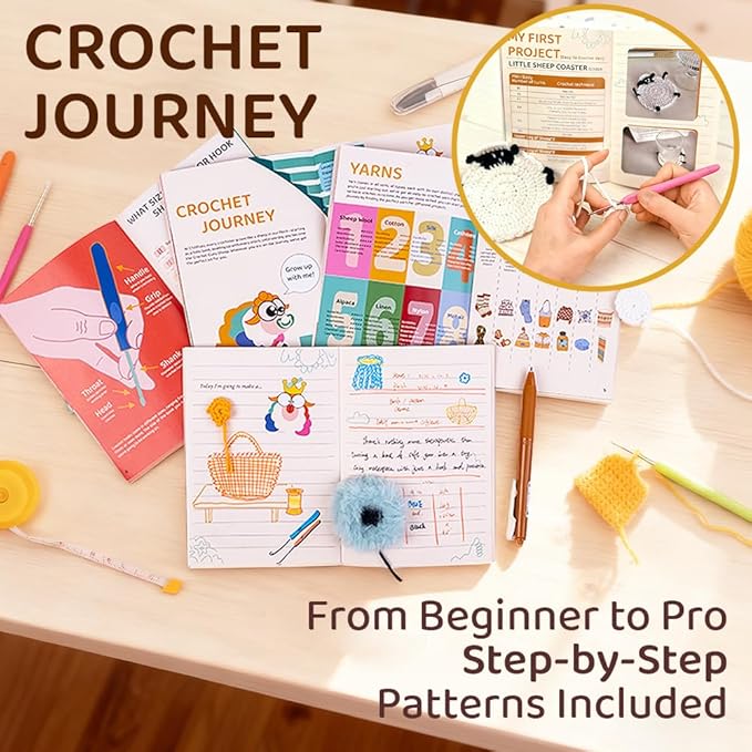 ChillFuzz Crochet Kit for Beginners 85 Piece Complete Crochet Set with Yarn, Hooks, Pattern Book – Beginner Crochet Kit for Adults & Kids with Tutorials, Great Christmas Gift for Craft Lovers Yellow