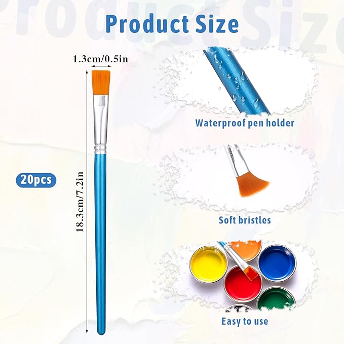 1/2 inch Flat Paint Brushes for Acrylic Painting,20Pcs Flat Acrylic Paint Brush Watercolor Quality Synthetic Artist Paint Synthetic Paint Brushes for Detail Art Painting Oil