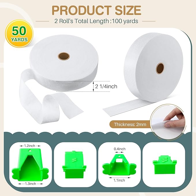 Ceoighe Fabric Roll Batting Strips with Tube Maker, 2 Rolls 100 Yards Total, 2 1/4 Inch Cotton Blend Quilt Batting for Quilting, Rugs, Braided Mats, DIY Sewing Projects
