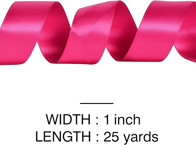 YAMA Hot Pink Double Faced Satin Ribbon, 1 Inch 25 Yards, Great for Crafts Bows Flower Bouquet Wedding Home Decor Gift Wrapping