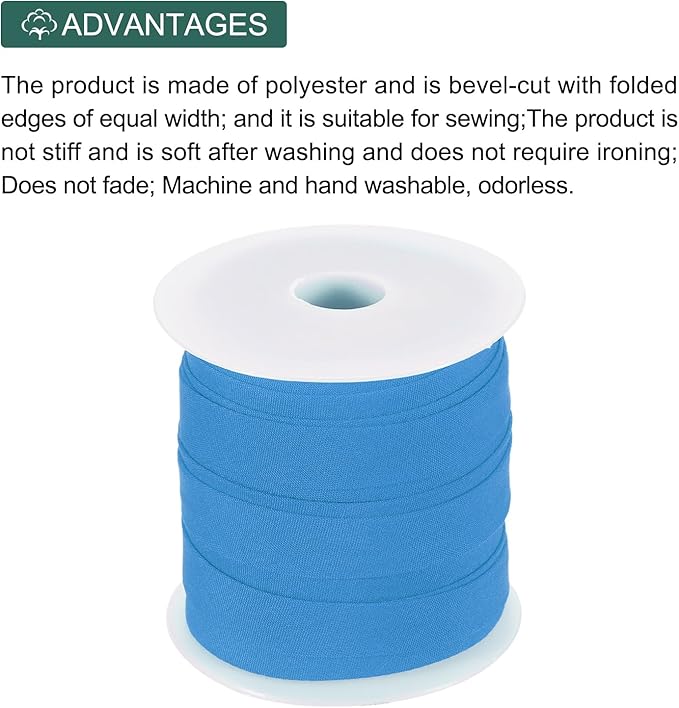 MECCANIXITY 1/2 Inch Single Fold Bias Tape Polyester Continuous Bulk Bias Tape for Sewing, Seaming Quilting Hemming Binding Crafts (Blue 25 Yards)