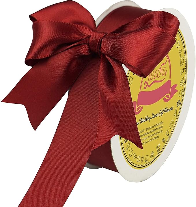 Double Face Satin Ribbon 1 inch X 25 Yards Polyester Burgundy Ribbon for Gift Wrapping Very Suitable for Weddings Party Hair Bow Invitation Decorations and More