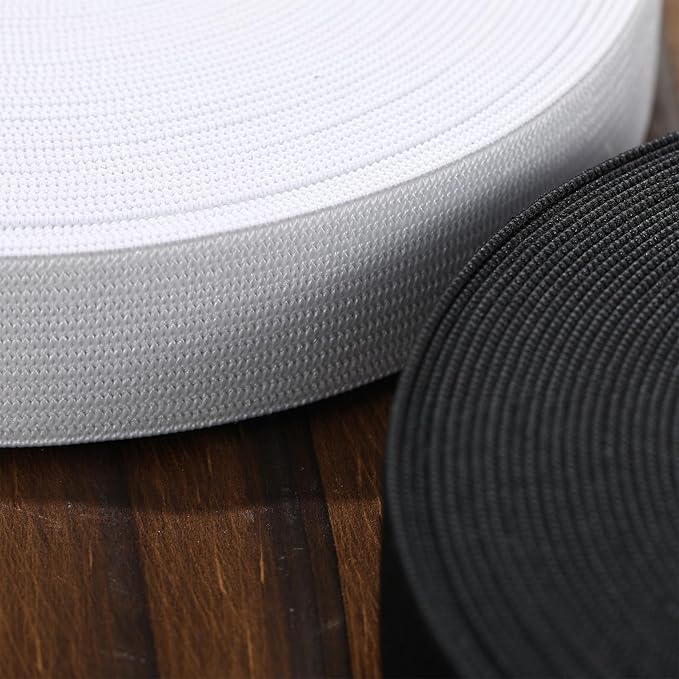EBOOT 2 Pcs Elastic Spool (3/4 Inch X 22 Yard,White,Black)