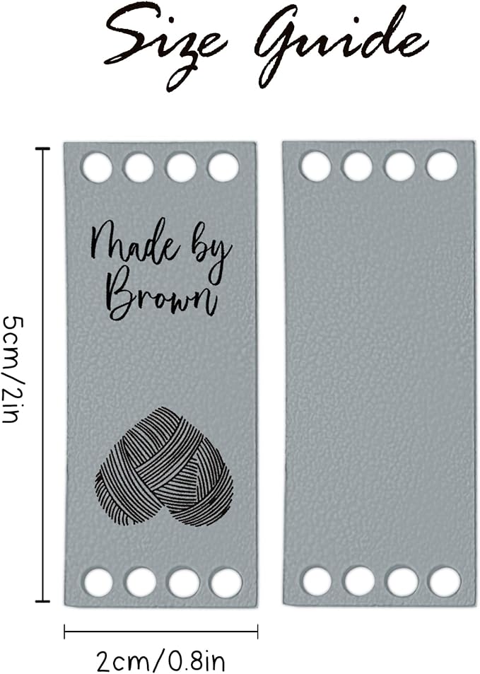 callie Personalized 10-100Pcs Handmade Leather Tags - Custom Text & 15 Pattern, Made with Love Labels for Crochet Items, Gifts for Knitting Sewing Crafting Lovers