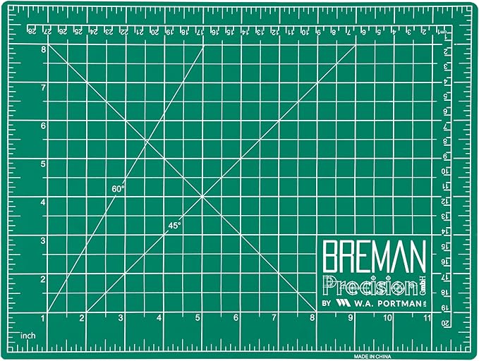 Breman Precision 9x12 Inch Self Healing Cutting Mat – 2-Sided 5-Ply PVC Green/Black Cutting Mats for Crafts, Sewing, Quilting & DIY Projects with Durable Non-Slip Surface & Precise Grid Lines