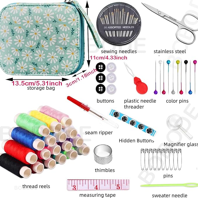 Printing Sewing Kit Chrysanthemum Pattern Sewing Set Small Travel Sewing Kit for Adults, 87 PCS Professional Sewing Supplies Accessory for Emergency, Home