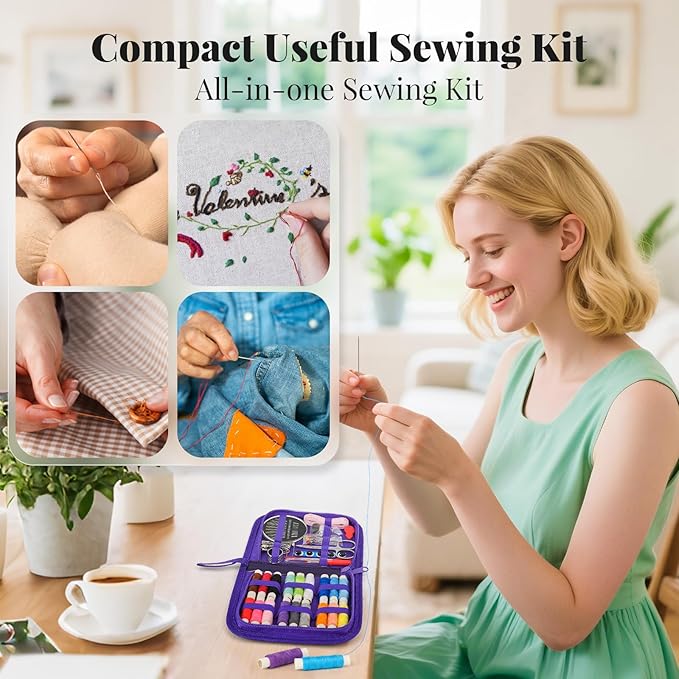 Coquimbo Sewing Kit Gifts for Grandma Mom Adults Beginner Kids Traveler, Portable Sewing Supplies Accessories with Case Contains Thread, Needle, Scissors, Measure Tape, Thimble