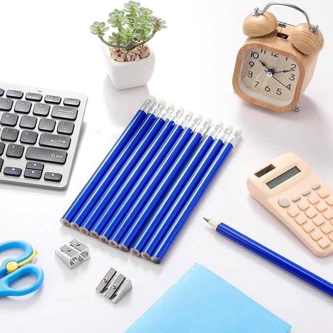 Fainne 102 Pcs Bulk Thick Jumbo Graphite Pencils Set 96 Fat Giant Large Pencils and 6 Sharpeners Enhanced Grip for Art Drafting Writing Drawing Office and Home Use(Blue,Round)