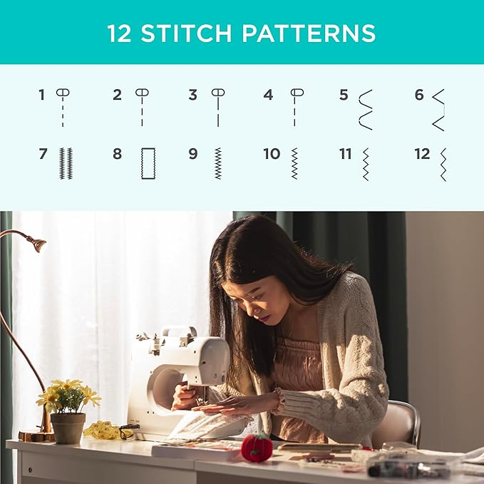 Best Choice Products Compact Sewing Machine, 42-Piece Beginners Kit, Multifunctional Portable 6V Beginner Sewing Machine w/ 12 Stitch Patterns, Light, Foot Pedal, Storage Drawer - Teal/White