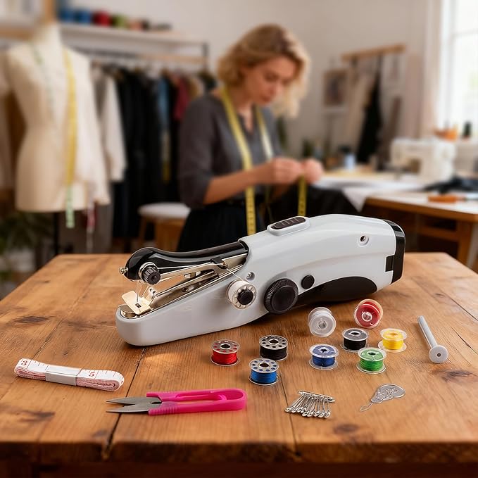 Portable Handheld Sewing Machine - Portable Electric Mini Hand Held Stitching Machine for Beginners & Adults, Easy to Use Fast Stitch for Thin Clothes, Fabrics, Curtains, DIY Home Travel(Black）