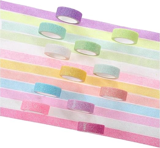 12 Rolls Glitter Washi Tape Set Christmas Washi Masking Tape Decorative Adhesive Tape for Scrapbooking DIY Crafts Crafters Embellished Journals Planners Cards Gift Wrapping Ribbons Wedding (B)