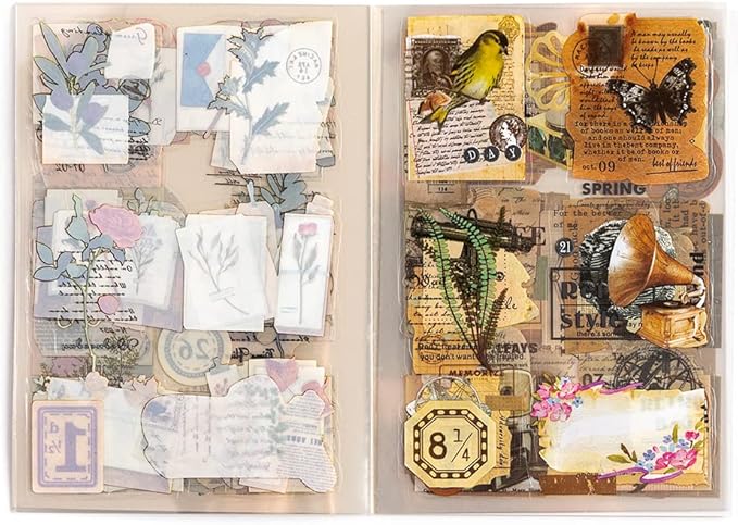 Alideco Scrapbook Stickers Sets Vintage Transparent Animals Floral Aesthetic Adults Scrapbooking Supplies Stickers for journaling tweezer 20Sheets/200Pcs