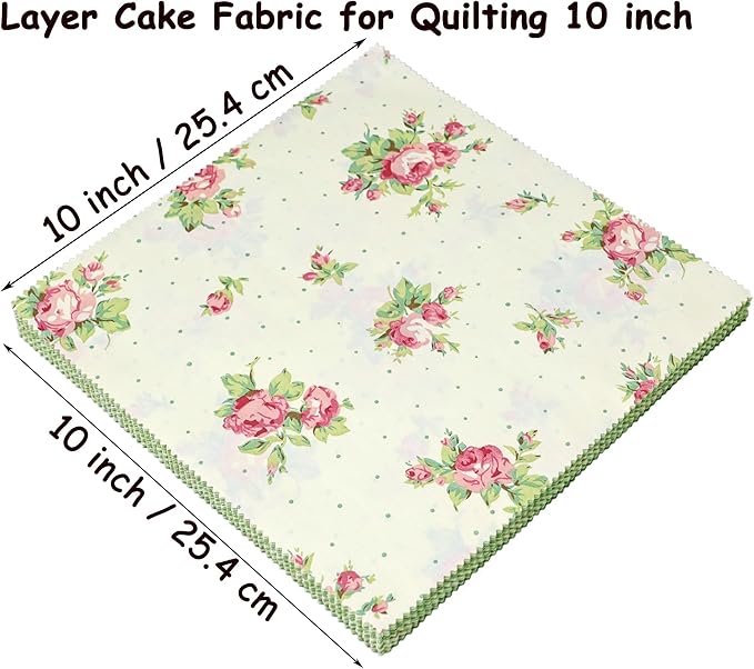 Green Layer Cake Fabric for Quilting 10 inch, Layer Cake Fabric Clearance, Pre-Cut Fabrics Quilt Squares 10x10 for Quilting,Sewing, and DIY Patchwork Crafts, Green