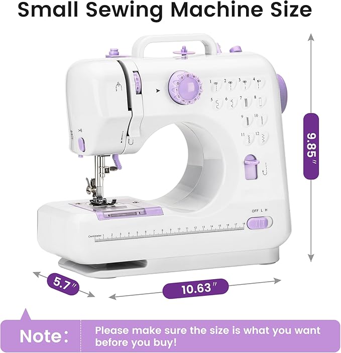 Sewing Machine for Beginners with 12 Built-in Stitches, Mini Sewing Machine with Foot Pedal, High-Low Speeds, Portable and Sewing Enthusiasts (505)