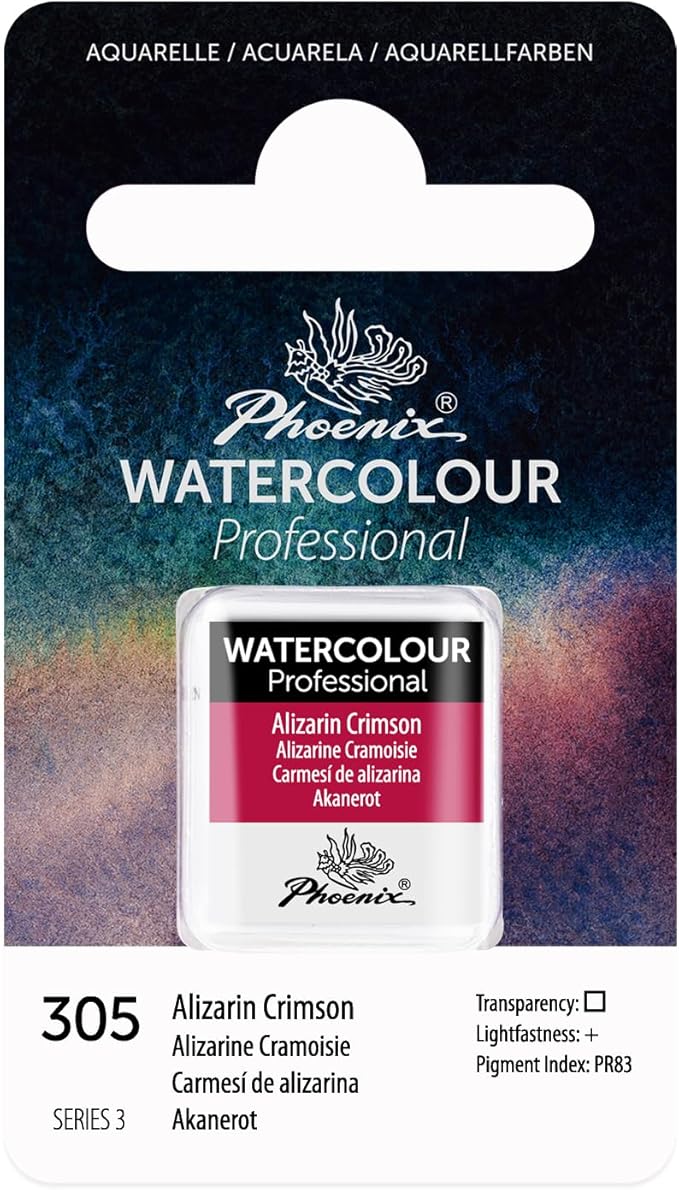 PHOENIX Professional Watercolor Paint - Single Watercolor Half Pan - Alizarin Crimson 305