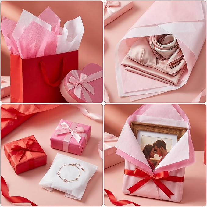 Qilery 500 Sheets Valentine's Day Pink White Tissue Paper Bulk for Gift Bags 15 x 20 Inch Acid Free Packaging Wrapping Paper Sheets for Valentine's Day Wedding Decoration DIY Flowers, Pom Poms Crafts