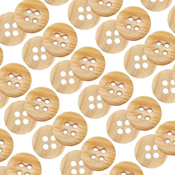 0.45 inch Tan Buttons for Sewing 100 Pcs Wood Color Buttons for Shirt 4 Hole 18L Beige Plastic Glossy 11mm for Work Uniforms School Outfits Aprons Pants Jackets Bags DIY Crafts Decorations
